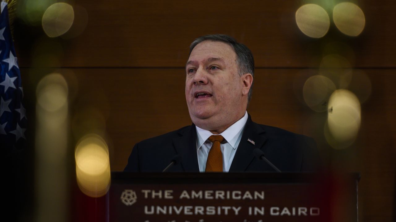 Pompeo addresses students at the American University in Cairo on Thursday.
