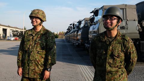 Pvt. Hiroki Yasugahara (left) and Pvt. Katsunari Takahashi (right) are both new recruits. 