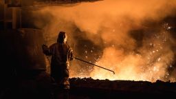 A worker at the ThyssenKrupp steelworks in Duisburg, Germany.