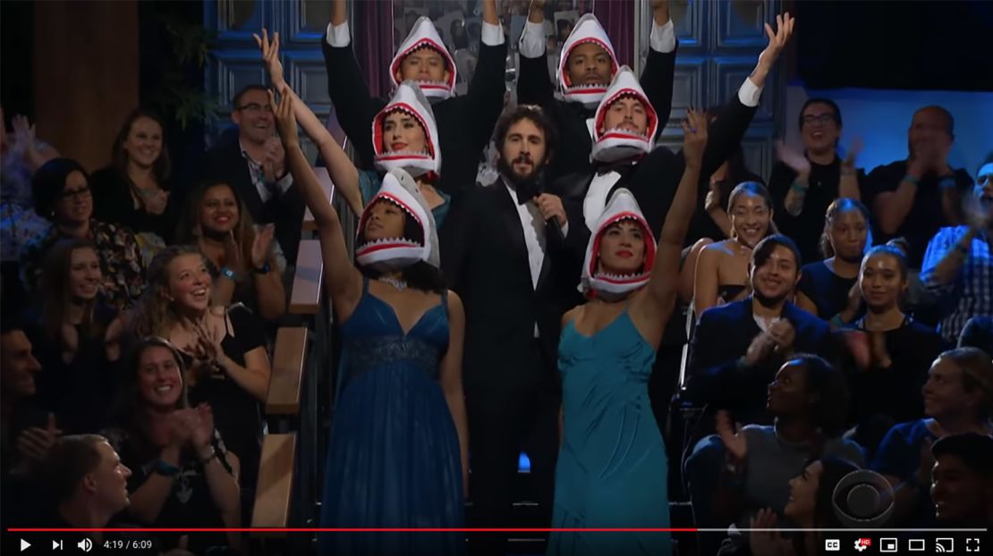 Josh Groban gave a stirring performance as "Daddy Shark" on "The Late Show with James Corden" in September, 2018.