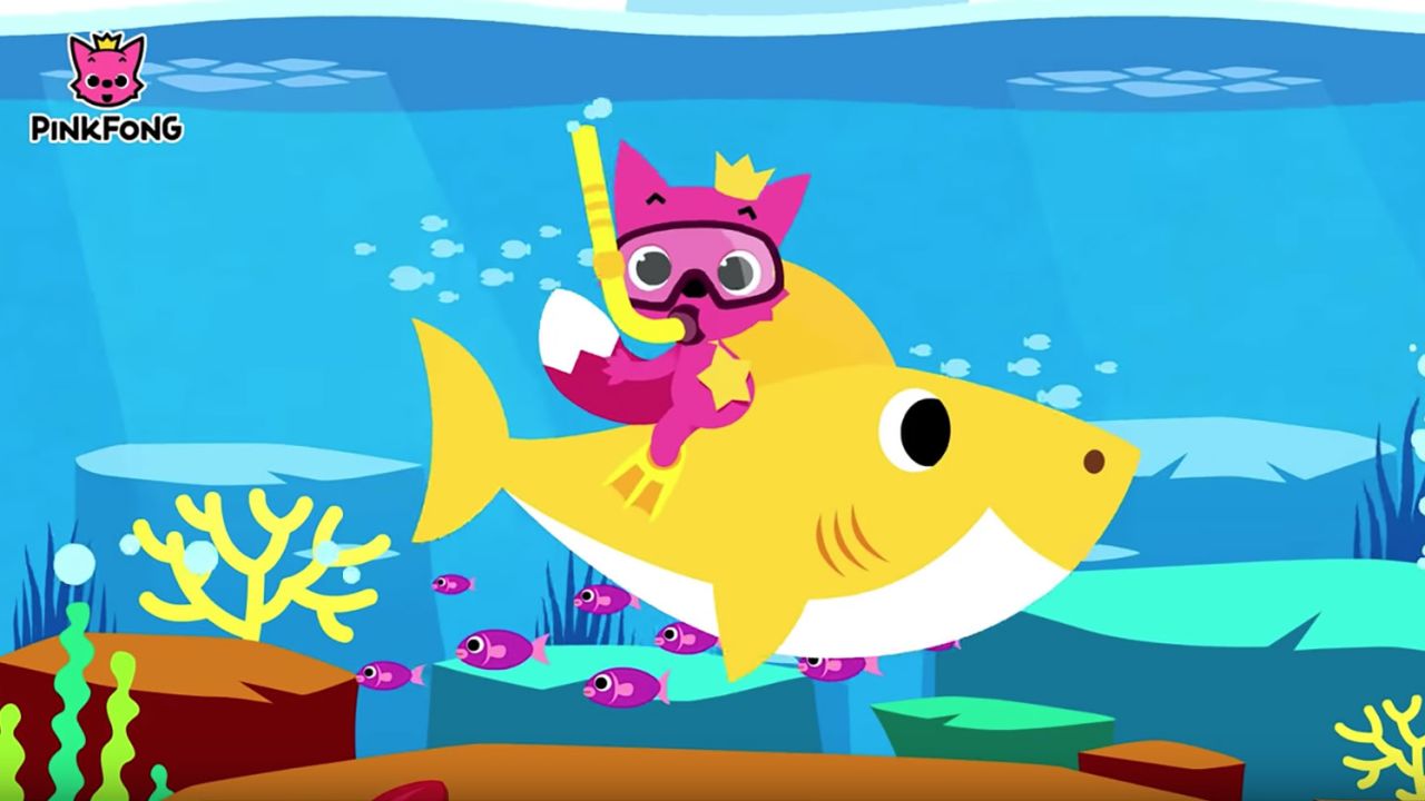 Baby Shark with Pinkfong's mascot. The Pink Fox, also named "Pinkfong," frequently appears in their videos. 