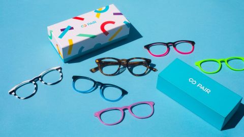 Pair Eyewear makes kids' glasses that come with snap-on frames in different colors and patterns.