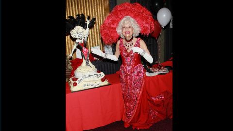Channing dons a "Hello, Dolly!" costume during her 90th birthday celebration in Hollywood in February 2011.