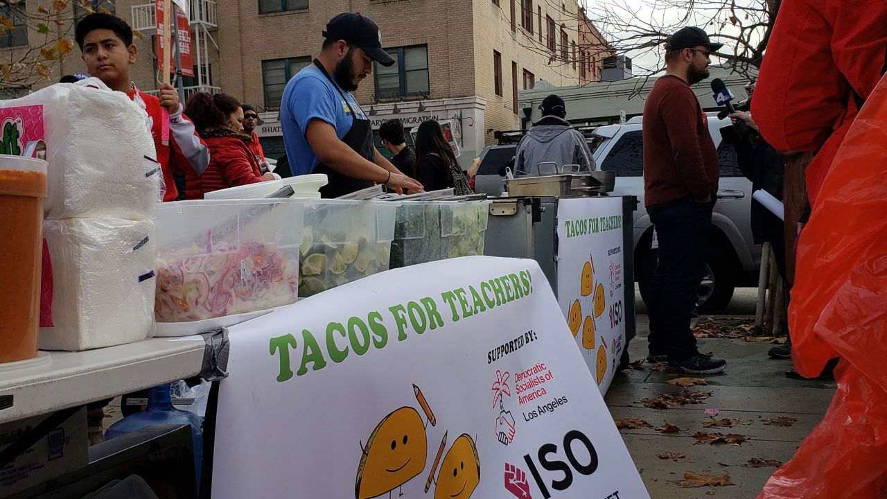 "Tacos for Teachers" feeds some of the thousands of people participating in LA teacher strike. 