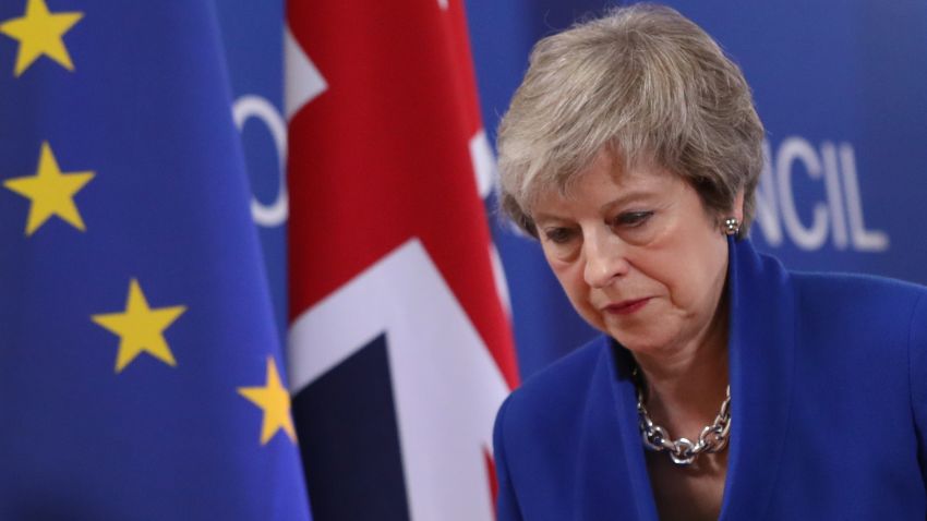 BRUSSELS, BELGIUM - NOVEMBER 25: British Prime Minister Theresa May departs after speaking at a press conference after attending a special session of the European Council over Brexit on November 25, 2018 in Brussels, Belgium. Ms May spoke after leaders of the 27 remaining member states of the European Union met and approved the United Kingdom's withdrawal agreement for leaving the European Union and the political declaration that will set the course for the U.K.'s relationship with the E.U. once Brexit is complete.  (Photo by Sean Gallup/Getty Images)