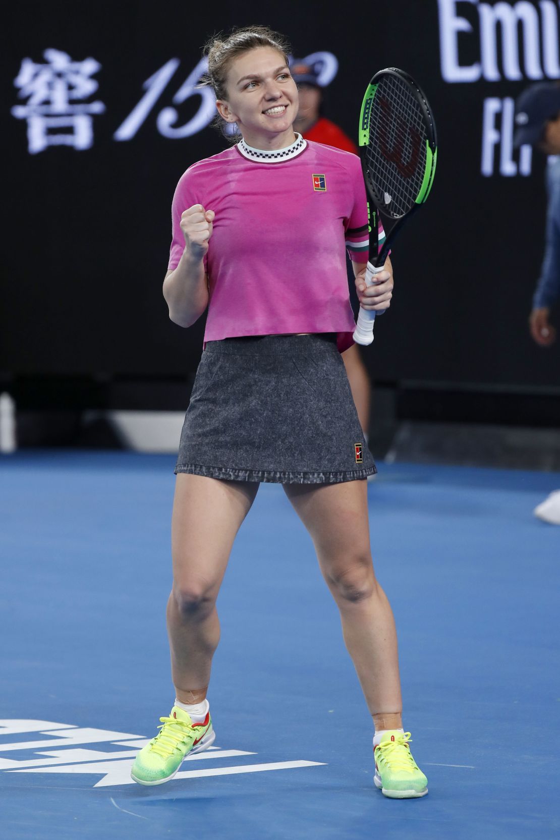 Simona Halep celebrates after beating Kaia Kanepi at the Australian Open. 