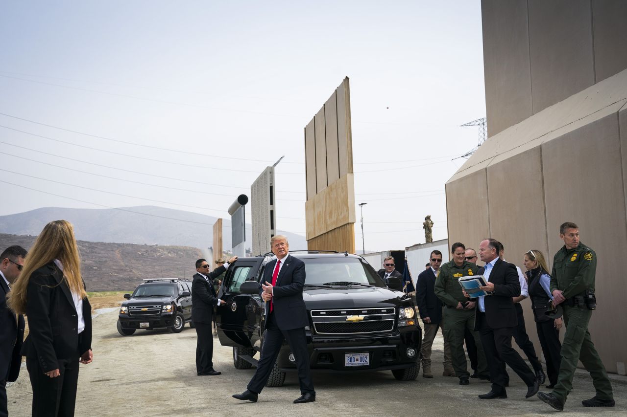 Trump arrives in the San Diego neighborhood of Otay Mesa to view <a href="https://www.cnn.com/2018/03/13/politics/trump-border-wall-prototypes-visit/" target="_blank">border wall prototypes</a> on March 13.