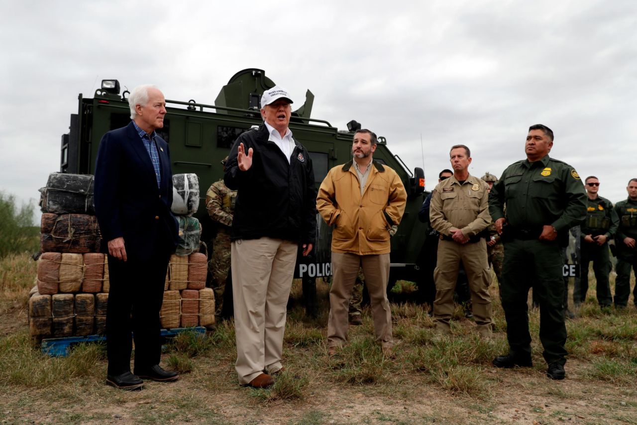 Trump, second from left, is joined by US Sens. John Cornyn and Ted Cruz as <a href="https://www.cnn.com/2019/01/10/politics/trump-southern-border-visit/index.html" target="_blank">he visits the US-Mexico border</a> near Mission, Texas, on January 10.