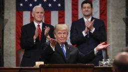 US President Donald J. Trump delivers the State of the Union address on January 30, 2018, as US Vice President Mike Pence (L) and then-Speaker of the House US Rep. Paul Ryan (R-WI) (R) look on in the chamber of the US House of Representatives in Washington, DC. (Photo by Win McNamee/Getty Images)