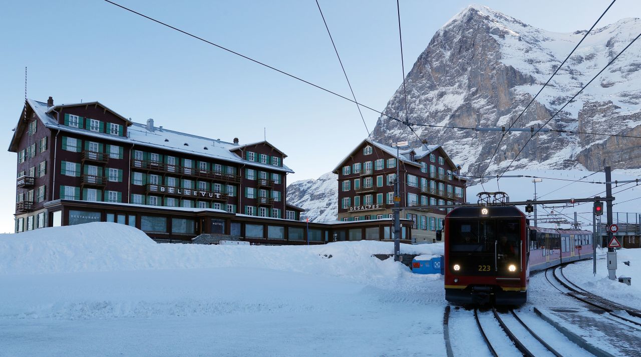 The mountain railway from Wengen trundles up to the small hamlet of Kleine Scheidegg in the shadow of the Eiger's north wall, from where racers disembark to get a chairlift to the Lauberhorn start.  