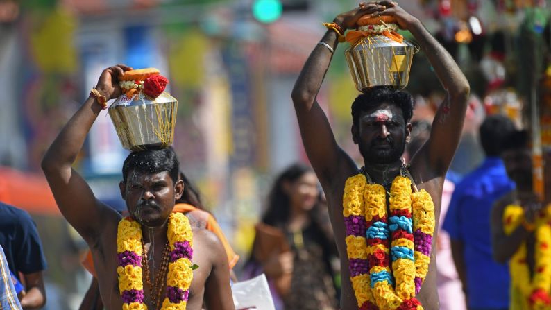 <strong>Singapore's Thaipusam: </strong>In Singapore, pilgrims walk a four-kilometer route from Sri Srinivasa Perumal Temple to the 136-year-old Murugan Temple.