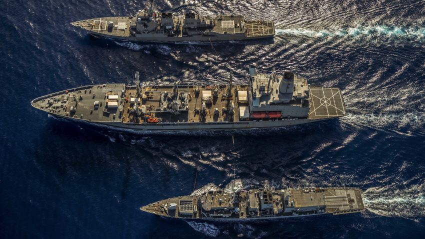 Pictured: HMS Argyll takes part in a replenishment at sea with the USS McCampbell and USNS Henry J Kaiser whilst operating in the South China Sea.HMS ARGYLL TAKES PART IN TWO SHIP RASOn Saturday 12th January 2019 HMS Argyll took part in a Replenishment At Sea whilst operating in the South China Sea. The RAS although routine was slightly different given that she was RASing the same time as the USS McCampbell from the same tanker, the USNS Henry J Kaiser. The serial requires excellent communication skills and teamwork to enable both ships to successfully take fuel whilst at the same time minimise the inherent dangers associated with a RAS.Credit: LPhot Dan RosenbaumHMS Argyll