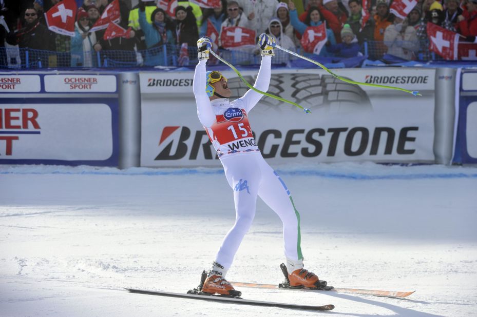 A downhill win at Wengen is a coveted crown among ski racers. Italy's Christof Innerhofer took the honors in 2013.
