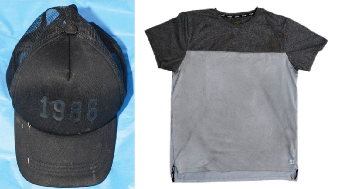 The shirt and cap found by authorities. 