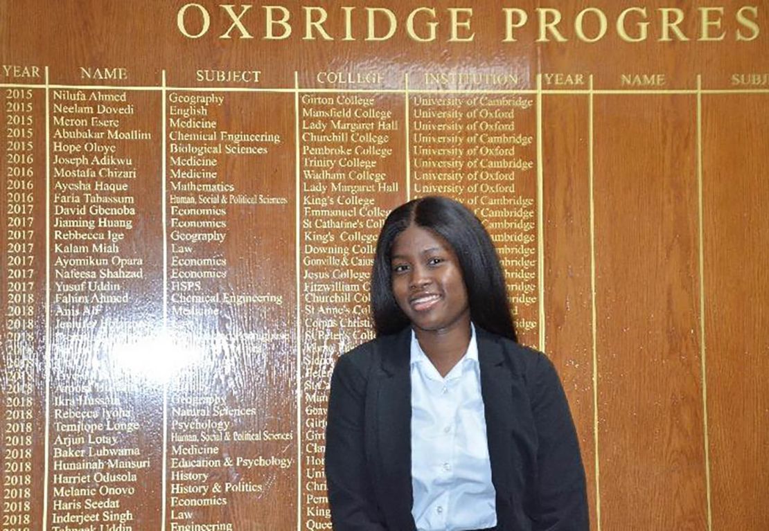 Dorcas Shodeinde has been in care since she was 14 and has an offer to study Law at St Catherine's College, Oxford. (from press release)