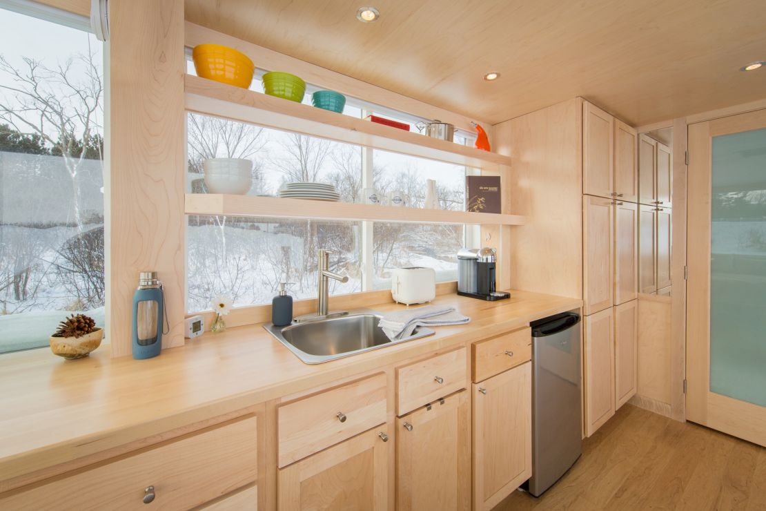 Inside the Vista, walls are all sheathed in pine; cabinets, drawers and shelves are built-in.  
