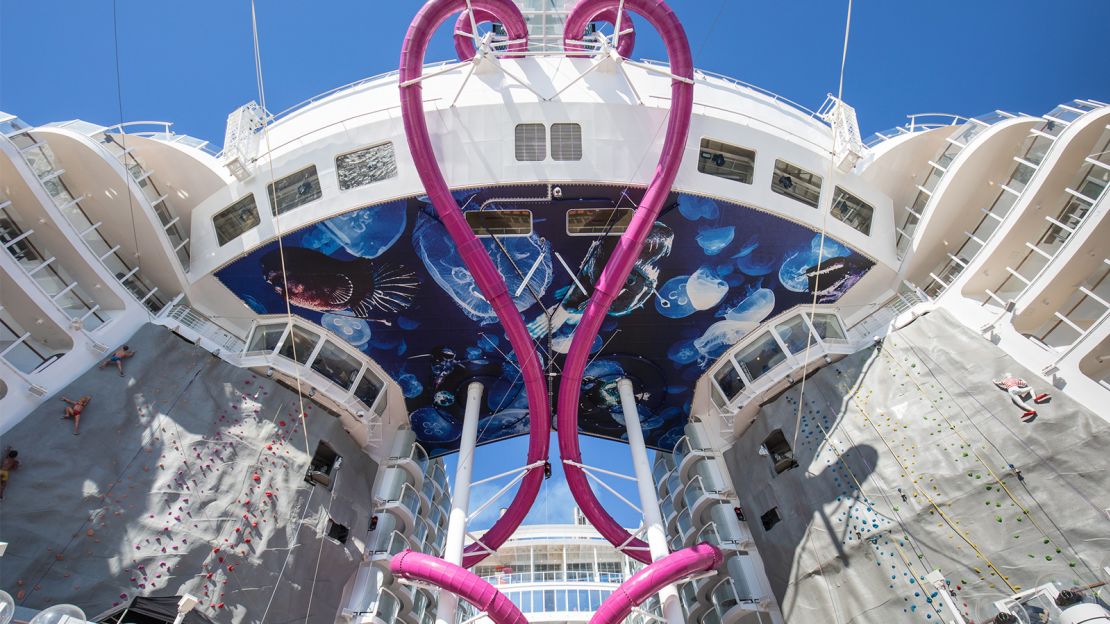 From a distance, the slides on board this Royal Caribbean ship resemble a heart.