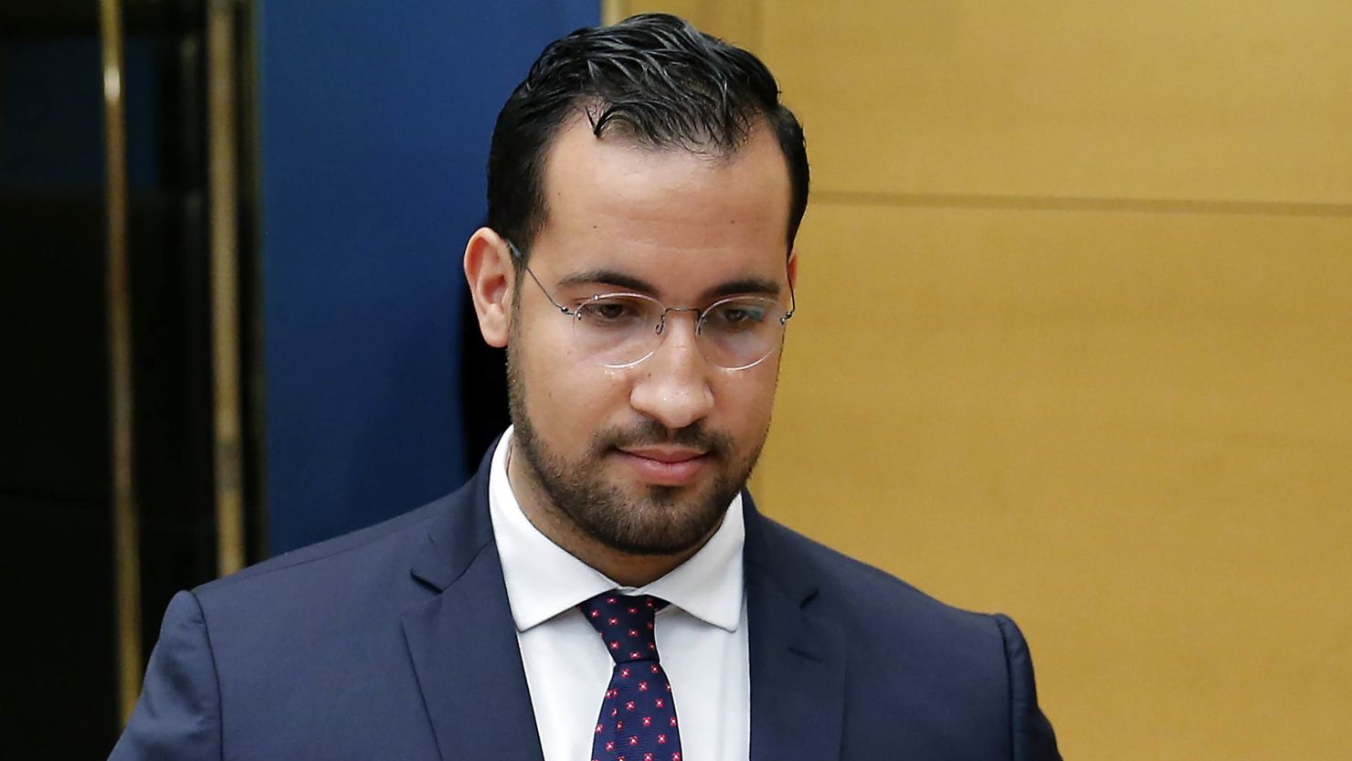  Alexandre Benalla attends a hearing by senators on September 19, 2018 in Paris after a video showed him wearing police uniform while attacking protesters during May Day demonstrations.