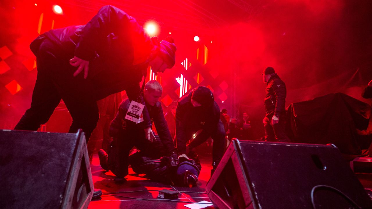 A man is held on the ground by security personnel after he <a href="https://www.cnn.com/2019/01/14/europe/pawel-adamowicz-gdansk-mayor-stabbed-poland-intl/index.html" target="_blank">attacked Pawel Adamowicz, the mayor of Gdansk,</a> Poland, on stage during a charity event on Sunday, January 13. Adamowicz died after being rushed to a hospital. He was stabbed in the heart and stomach.