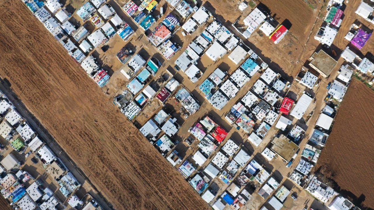An aerial view on Thursday, January 17, shows an informal tent settlement housing Syrian refugees in the area of Delhamiyeh, Lebanon. There are more than 1 million Syrian refugees in Lebanon who fled as their country fell into civil war in March 2011.