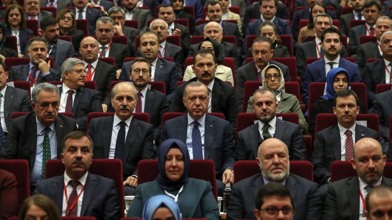 Turkish President Recep Tayyip Erdogan, center, poses with provincial heads of the Justice and Development Party during a meeting on Friday, January 11 in Ankara. Erdogan and US President Donald Trump <a href="https://www.cnn.com/2019/01/14/politics/trump-erdogan-turkey-threat-syria/index.html" target="_blank">recently had a phone call</a> to discuss "ongoing cooperation in Syria as US forces begin to withdraw." <a href="https://www.cnn.com/interactive/2017/04/world/konya-turkey/" target="_blank">Related: Inside the Turkish president's heartland</a>