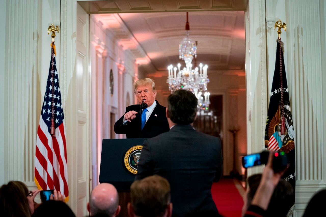Trump has a contentious exchange with CNN's Jim Acosta at a White House news conference November 7. Later that day, in a stunning break with protocol, the White House said that it was <a href="https://www.cnn.com/2018/11/07/media/trump-cnn-press-conference/index.html" target="_blank">suspending Acosta's press pass</a> "until further notice." A federal judge later ordered the White House to <a href="https://www.cnn.com/2018/11/16/media/cnn-trump-lawsuit-hearing/index.html" target="_blank">return Acosta's press pass.</a>
