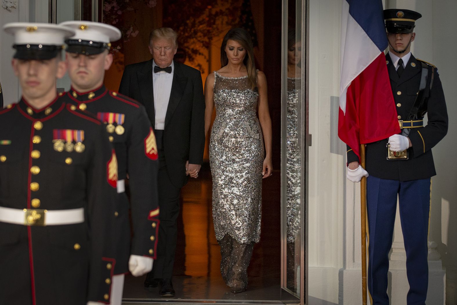 The President and first lady Melania Trump arrive to greet French President Emmanuel Macron and his wife, Brigitte, ahead of <a href="https://www.cnn.com/2018/04/23/politics/white-house-state-dinner-macron-trump/index.html" target="_blank">a state dinner at the White House</a> on April 24. It was the first official state visit of Trump's presidency.