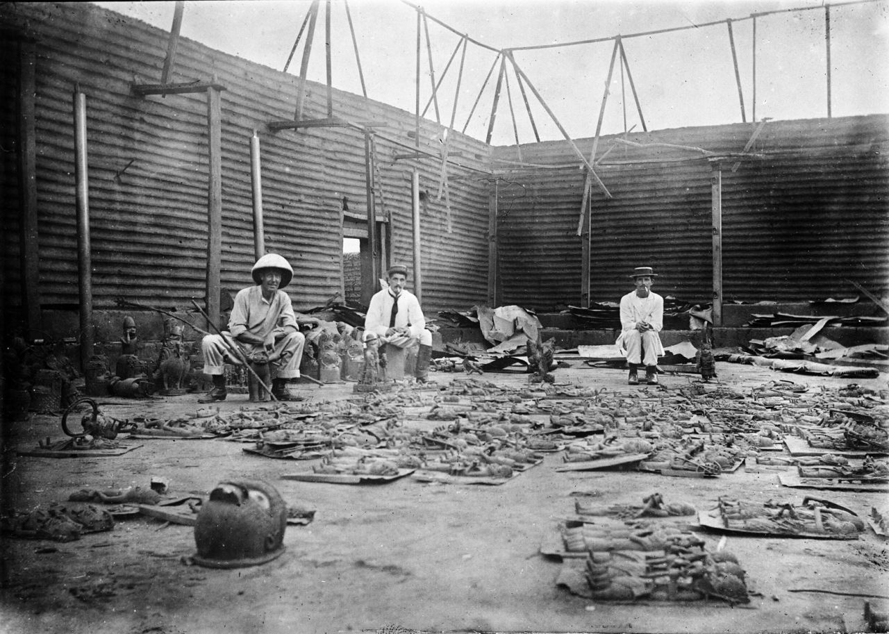 Three British soldiers in the aftermath of the Benin expedition.