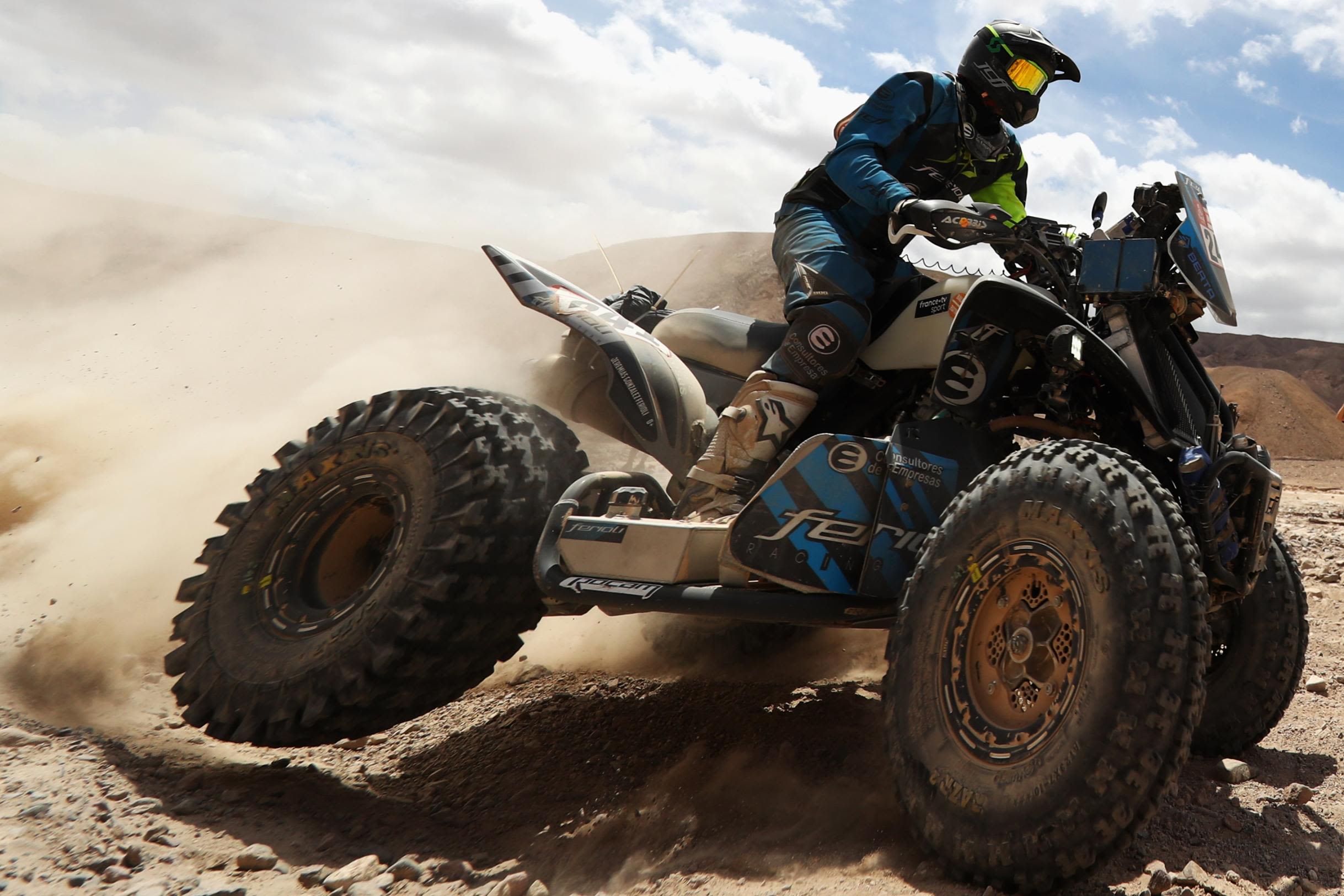 Quad bike riderJeremias Gonzalez Ferioli turns a tight corner during the course of stage four.