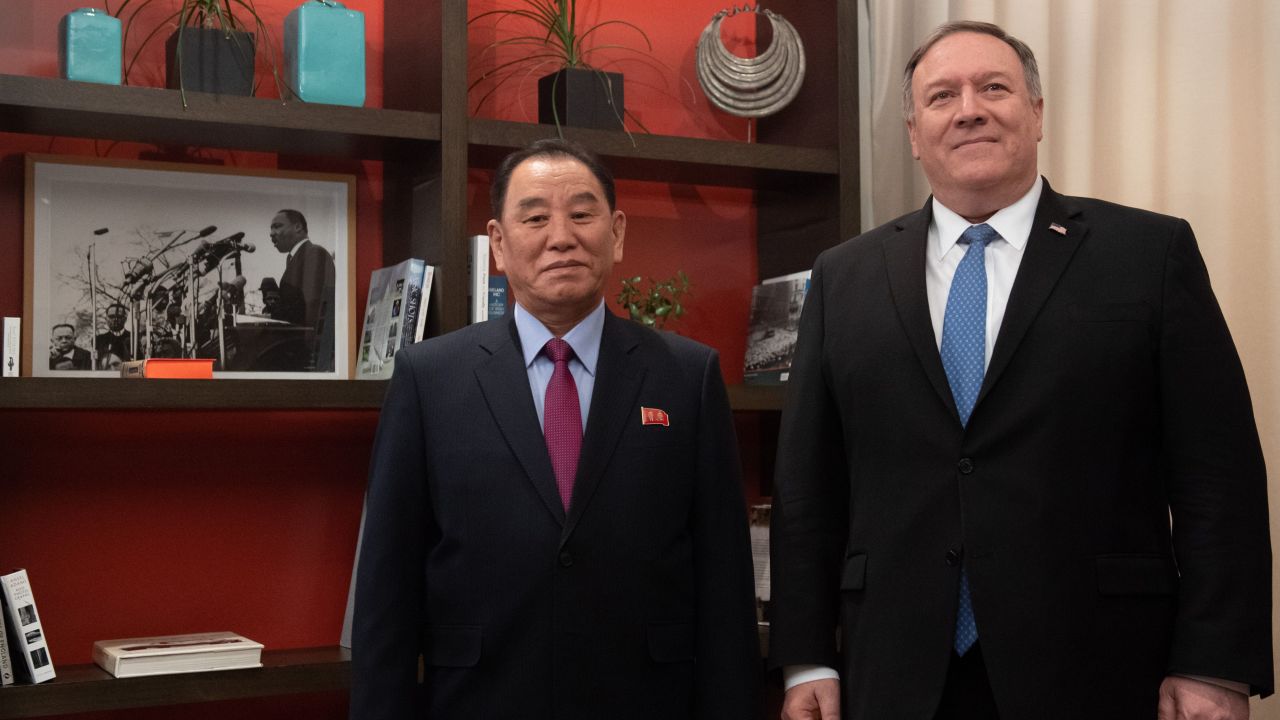 US Secretary of State Mike Pompeo welcomes North Korean Vice-Chairman Kim Yong Chol prior to a meeting in Washington, DC, January 18, 2019. (SAUL LOEB/AFP/Getty Images)