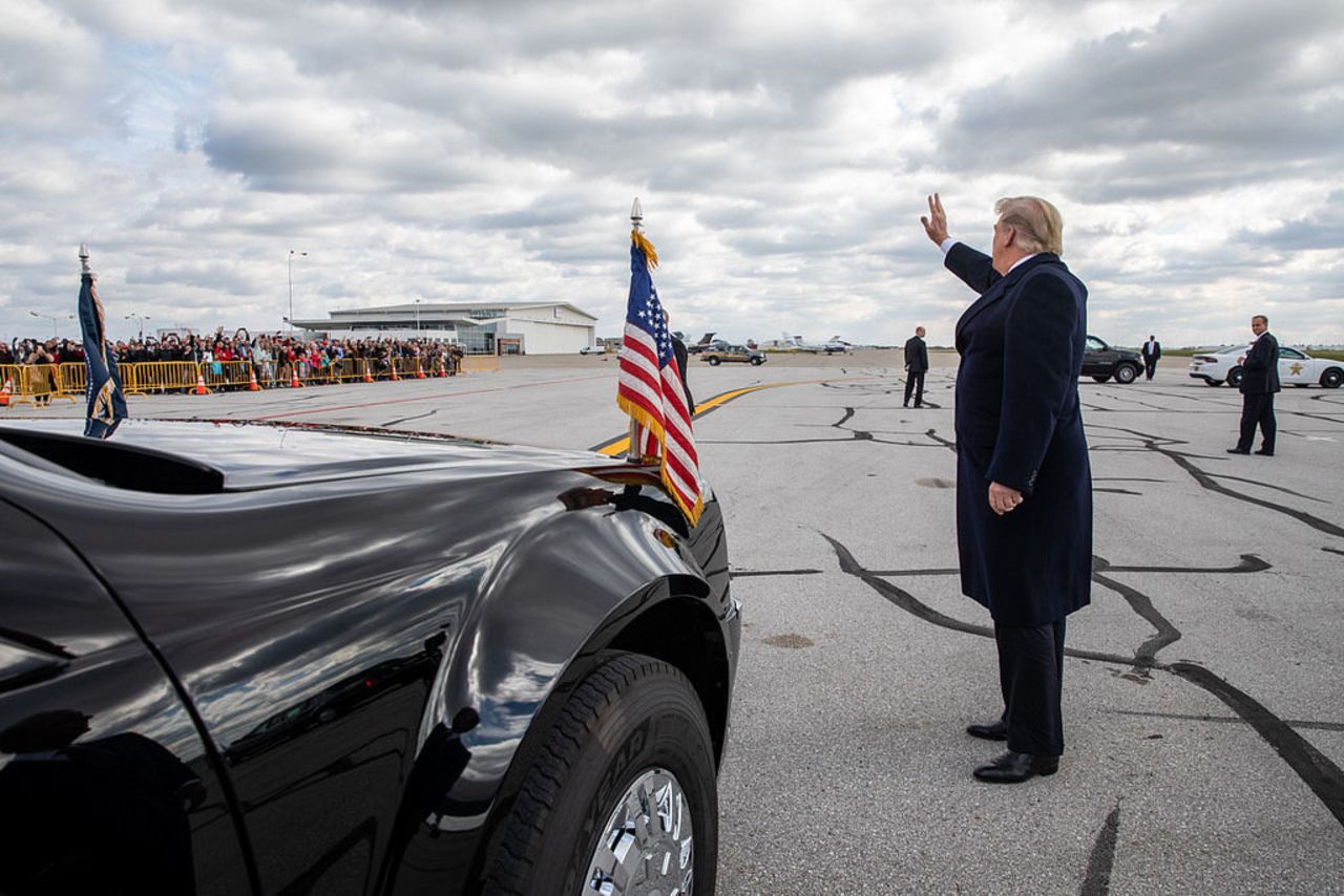 President Donald J. Trump waves to awaiting supporters, 2018. Photo by Shealah Craighead. 