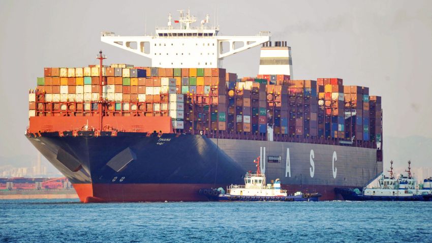 A cargo ship is seen at a port in Qingdao in China's eastern Shandong province on October 12, 2018. - China's trade surplus with the United States ballooned to a record 34.1 billion USD in September despite a raft of US tariffs, official data showed on October 12, adding fuel to the spiralling trade war. (Photo by STR / AFP) / China OUT        (Photo credit should read STR/AFP/Getty Images)