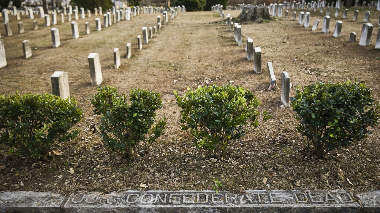Graves of Confederate soldiers line Oakland Cemetery.