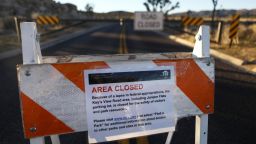 JOSHUA TREE NATIONAL PARK, CA - JANUARY 04:  An 'Area Closed' sign is posted in front of a closed section of road at Joshua Tree National Park on January 4, 2019 in Joshua Tree National Park, California. Campgrounds and some roads have been closed at the park due to safety concerns as the park is drastically understaffed during the partial government shutdown.  (Photo by Mario Tama/Getty Images)