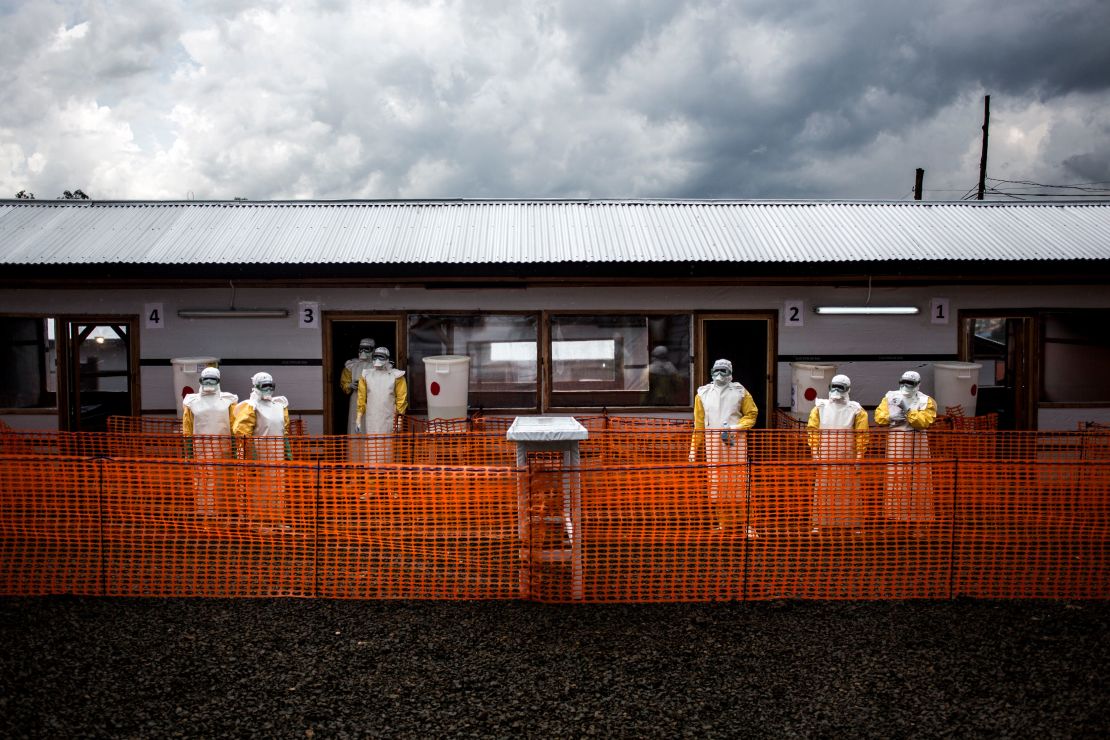 Health workers inside the red zone at a new Doctors Without Borders Ebola treatment center in Bunia, Democratic Republic of Congo. 