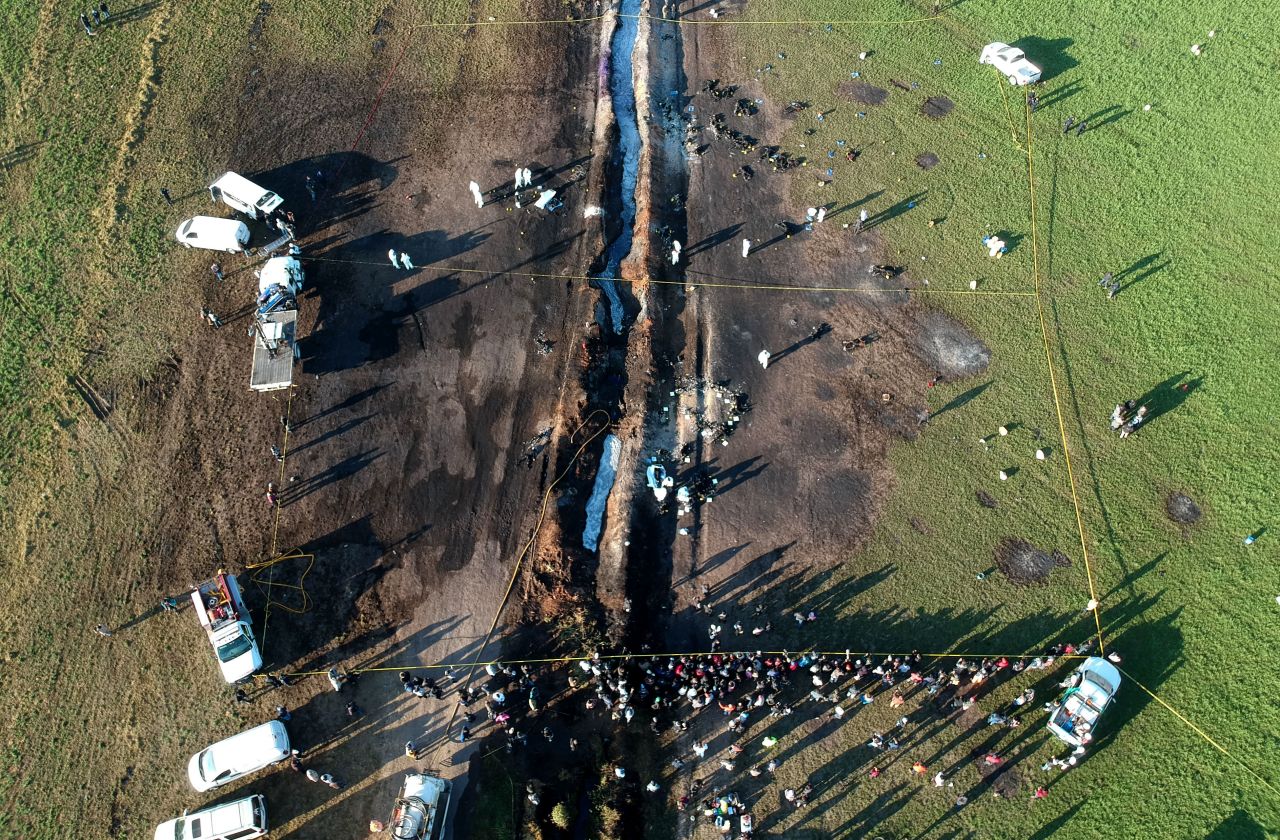 An aerial view shows the scope of the disaster scene January 19 in Mexico's Hidalgo state.