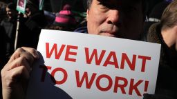 WASHINGTON, DC - JANUARY 10: Hundreds of federal workers and contractors rally against the partial federal government shutdown outside the headquarters of the AFL-CIO January 10, 2019 in Washington, DC. As the second-longest government shut down continues, Democrats and Republicans have not found a compromise for border security funding and President Donald Trump's proposed wall on the U.S.-Mexico border. (Photo by Chip Somodevilla/Getty Images)