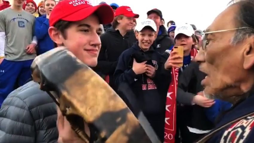 Kaya Taitano was at Friday's Indigenous Peoples March in Washington, DC, and filmed this confrontation between a teen in a Make America Great Again hat who stood directly in front of a Native American elder, who chanting and beating a drum.  Other teens were taunting him and shooting video in the distance.   The elder was identified as Nathan Phillips of the Omaha Tribe. He's a Vietnam veteran.    title: KC🇬🇬🇺🇬🇺🌴🇬🇺🌴🌴 on Instagram: "The amount of disrespect.... TO THIS DAY. #SMH #ipmdc19 #ipmdc #indigenousunited #indigenouspeoplesmarch #indigenouspeoplesmarch2019"  duration: 00:00:00  site: Instagram  author: null  published: Wed Dec 31 1969 19:00:00 GMT-0500 (Eastern Standard Time)  intervention: no  description: null