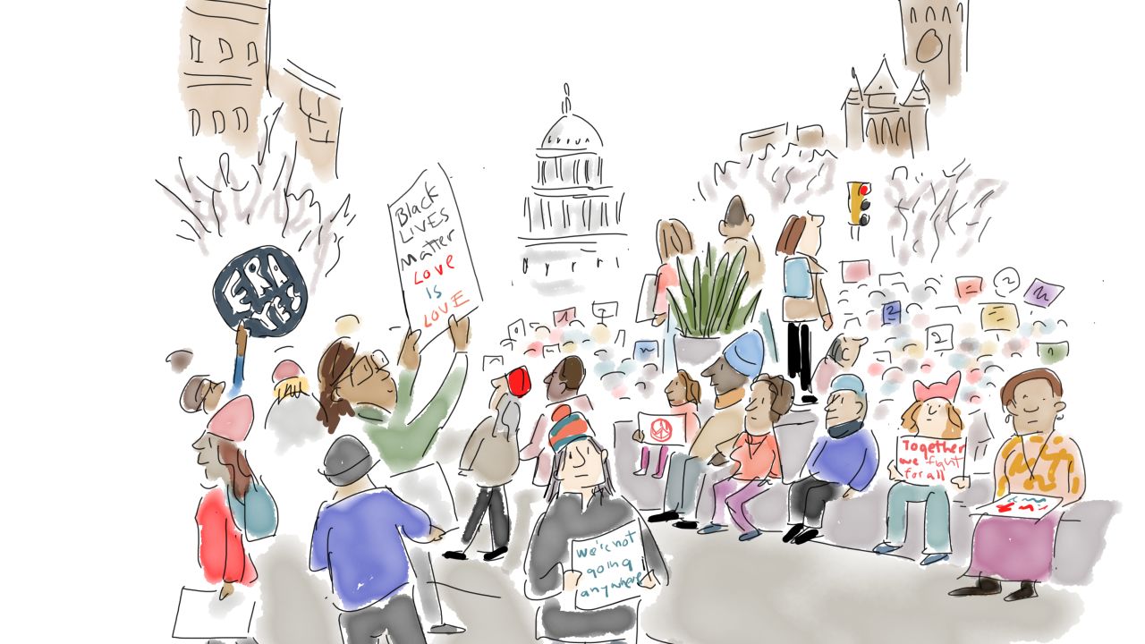 The crowd gathered to march toward the Capitol before the rally at noon.