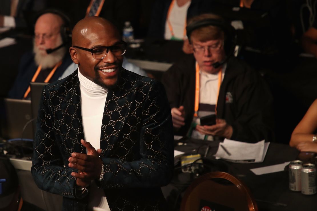 Mayweather attends the WBA welterweight championship between Pacquiao and Broner at MGM Grand 