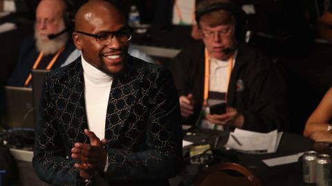 Mayweather attends the WBA welterweight championship between Pacquiao and Broner at MGM Grand 