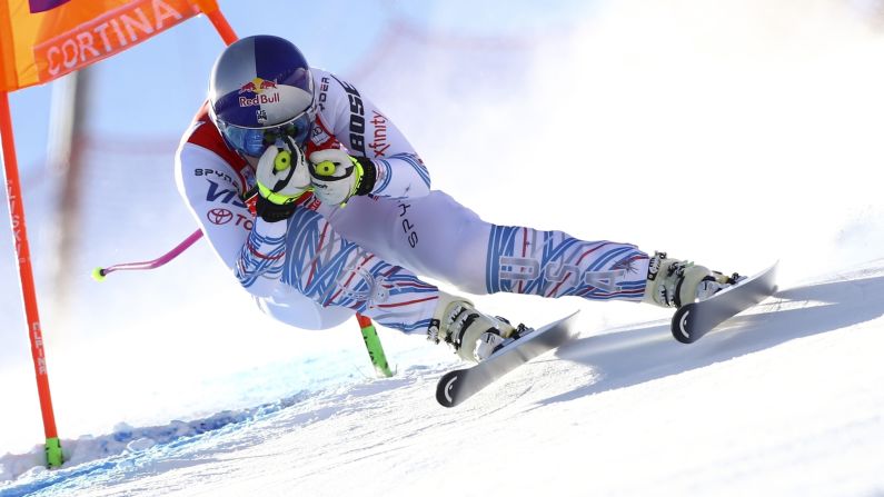 United States skier Lindsey Vonn speeds down the course during the women's World Cup downhill in Cortina D'Ampezzo, Italy, on Friday, January 18. 