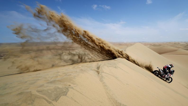 Carlos Gracida Garza of Mexico competes in the sand, desert and dunes during stage nine.