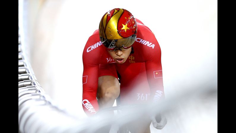 Chao Xu of China competes in sprint qualifying during the 2018 UCI Track World Cup on Sunday, January 20, in Cambridge, New Zealand.