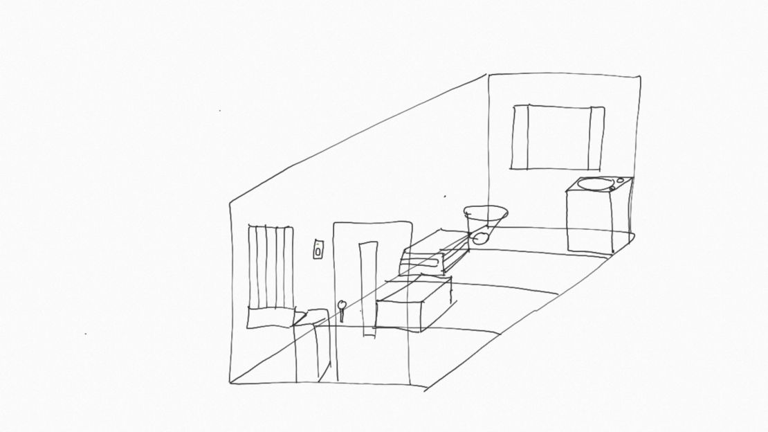 A sketch by Karpeles of his jail cell.