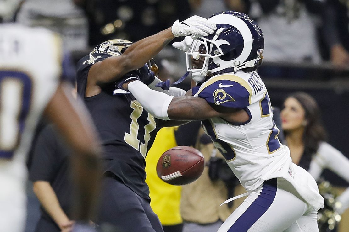 Tommylee Lewis of the Saints drops a pass broken up by Nickell Robey-Coleman.