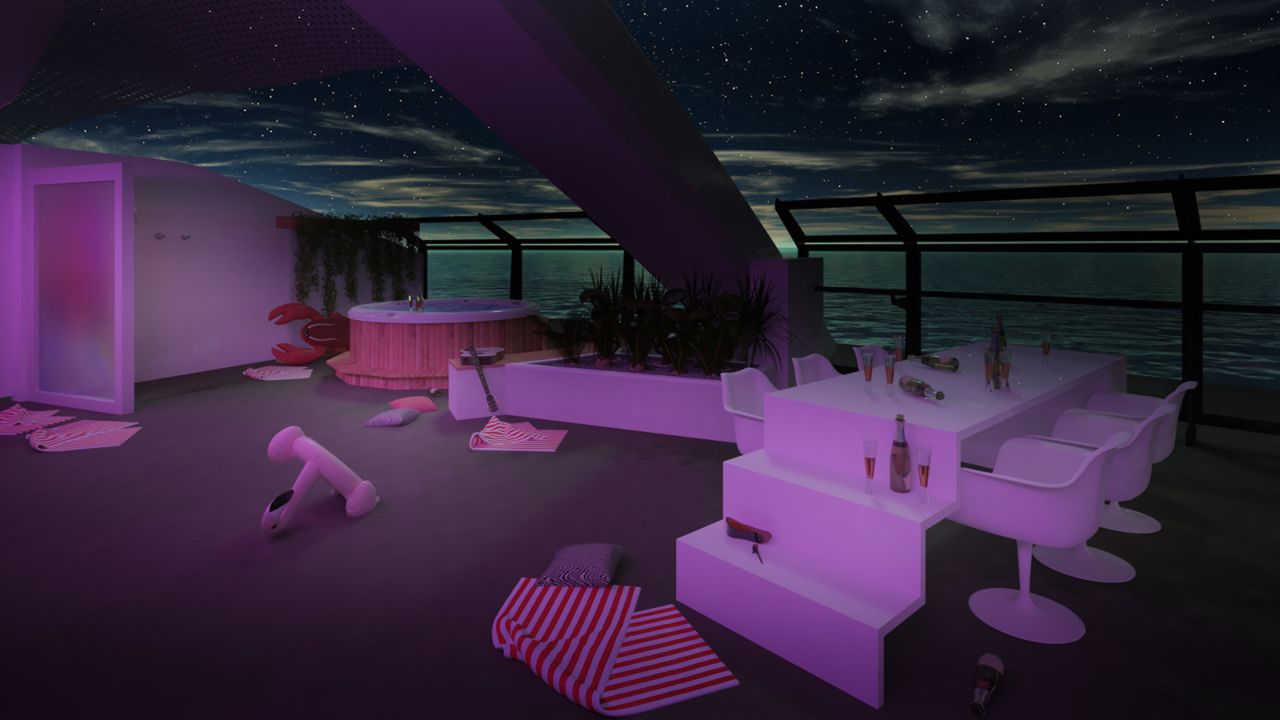 <strong>Massive Suite: </strong>There's a private terrace at the front of the ship, complete with a hot tub and runway-style table for entertaining. 