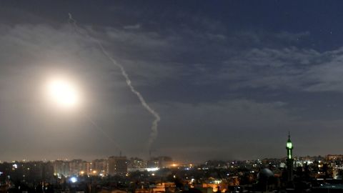Missiles flying into the sky near international airport, in Damascus, Syria. 