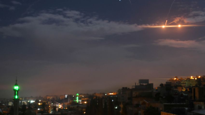 A picture taken early on January 21, 2019 shows Syrian air defence batteries responding to what the Syrian state media said were Israeli missiles targeting Damascus. - Israel struck what it said were Iranian targets in Syria today in response to rocket fire it blamed on Iran, sparking concerns of an escalation after a monitor reported 11 fighters killed. Israel openly claimed responsibility for the strikes against facilities it said belonged to the Iranian Revolutionary Guards' Quds Force, continuing its recent practice of speaking more openly about such raids. (Photo by STR / AFP)        (Photo credit should read STR/AFP/Getty Images)