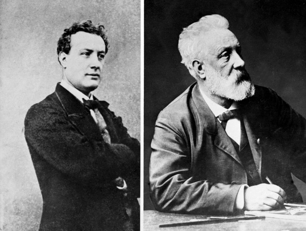 French writer Jules Verne (1828-1905), was a pioneer of the science-fiction novel. The young Verne is pictured on the left and on the right, shortly before his death.